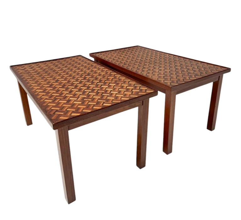 Pair of Mid-Century Modern Side Tables with Mosaic Inlaid Tops, 1960s